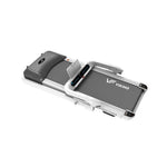 VIKING FITNESS D-12 Smart Folding Treadmill in folded position, showcasing space-saving design and digital control panel.