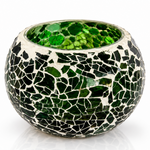 Emerald glow mosaic tealight candle holder by GREEN LIFE WORLD, featuring glass with vibrant green and mosaic design for home decor.