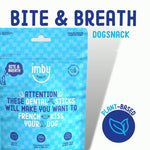 IMBY dental sticks for dogs, 100g, showing a package of dental treats designed to promote dental health in dogs.
