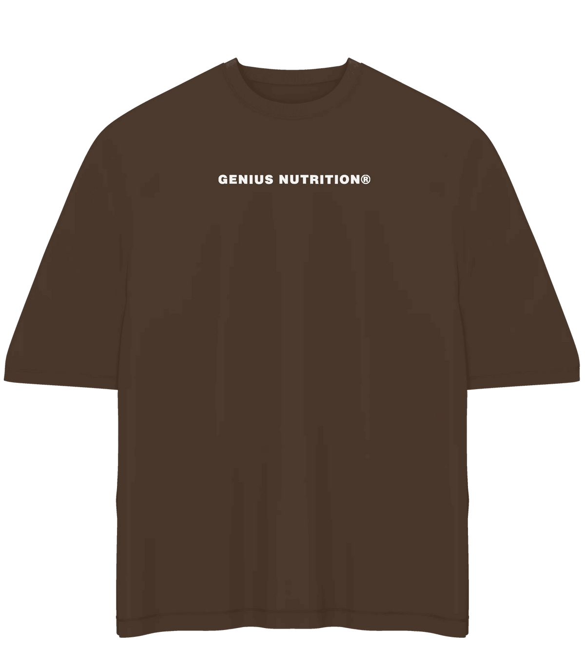 Genius Nutrition oversized brown T-shirt in XL size, casual fit, with the brand logo on the front.