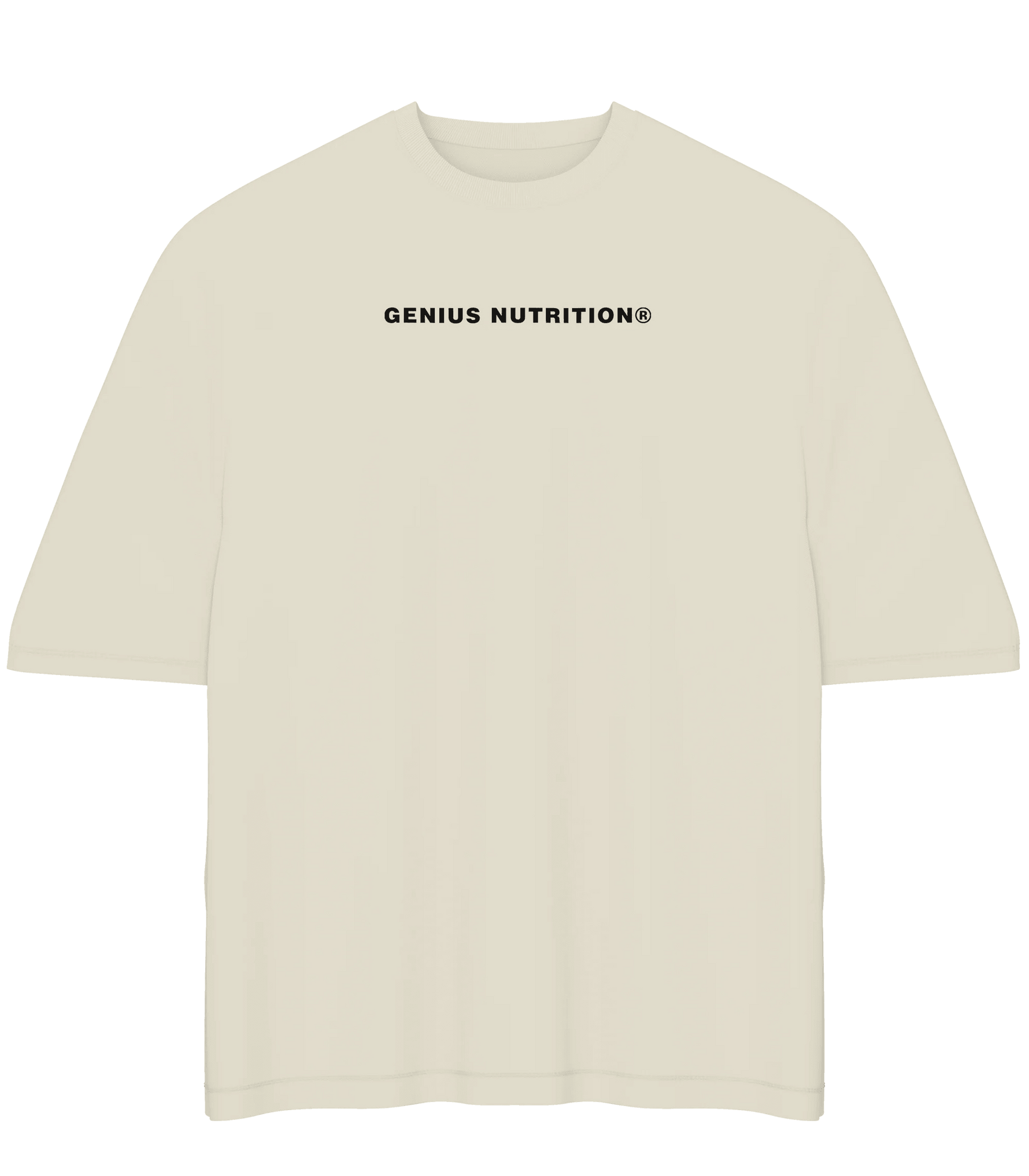 Cream oversized T-shirt by Genius Nutrition, XL size, with a relaxed fit and casual style, displayed on a flat lay.