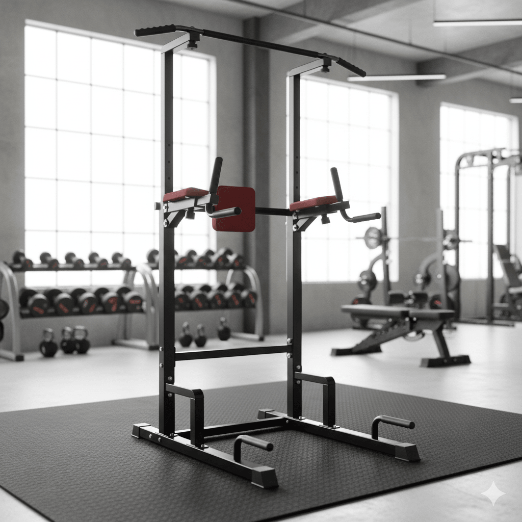 VIKING FITNESS TF-01 pull-up and dip station with sturdy frame and multiple grip options for strength training exercises.