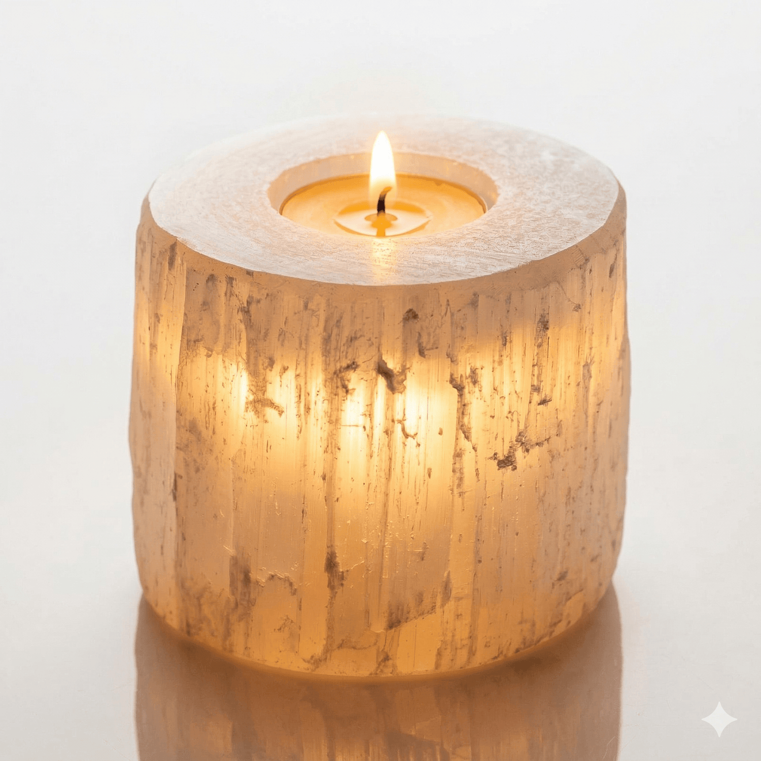 Selenite cylinder candle holder by AW Gifts, natural stone accessory with a smooth, polished surface for decorative candle display.