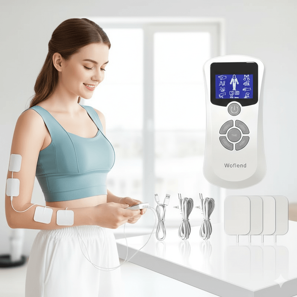 Rechargeable handheld massager from TEMU with adjustable settings, designed for pain relief and relaxation.