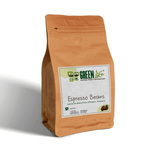 Green Life Cyprus green espresso coffee beans in a 200g bag, showcasing fresh, roasted coffee beans for brewing.