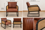 Vintage style leather armchair by homes, showcasing a classic leather and rattan design perfect for home decor accents.
