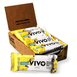 Vivo Life Plant Protein Bars with lemon and cashew flavor, showcasing the energy-boosting snack in a clear wrapper.