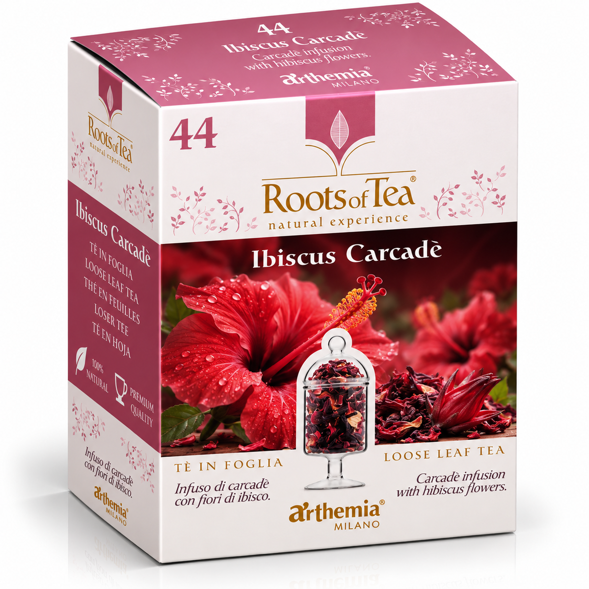 WILTON Roots of Tea Hibiscus Karkadè herbal infusion tea packaging, 40 g box