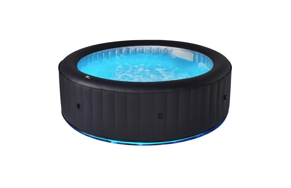 VIKING FITNESS MSpa Aurora Urban Series round hot tub with LED lights, seating for 6, featuring bubbling spa jets and durable exterior.