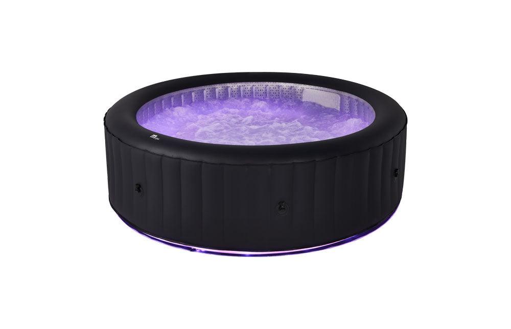VIKING FITNESS MSpa Aurora Urban Series round hot tub with LED lights, designed for 6 persons, featuring bubble spa jets.
