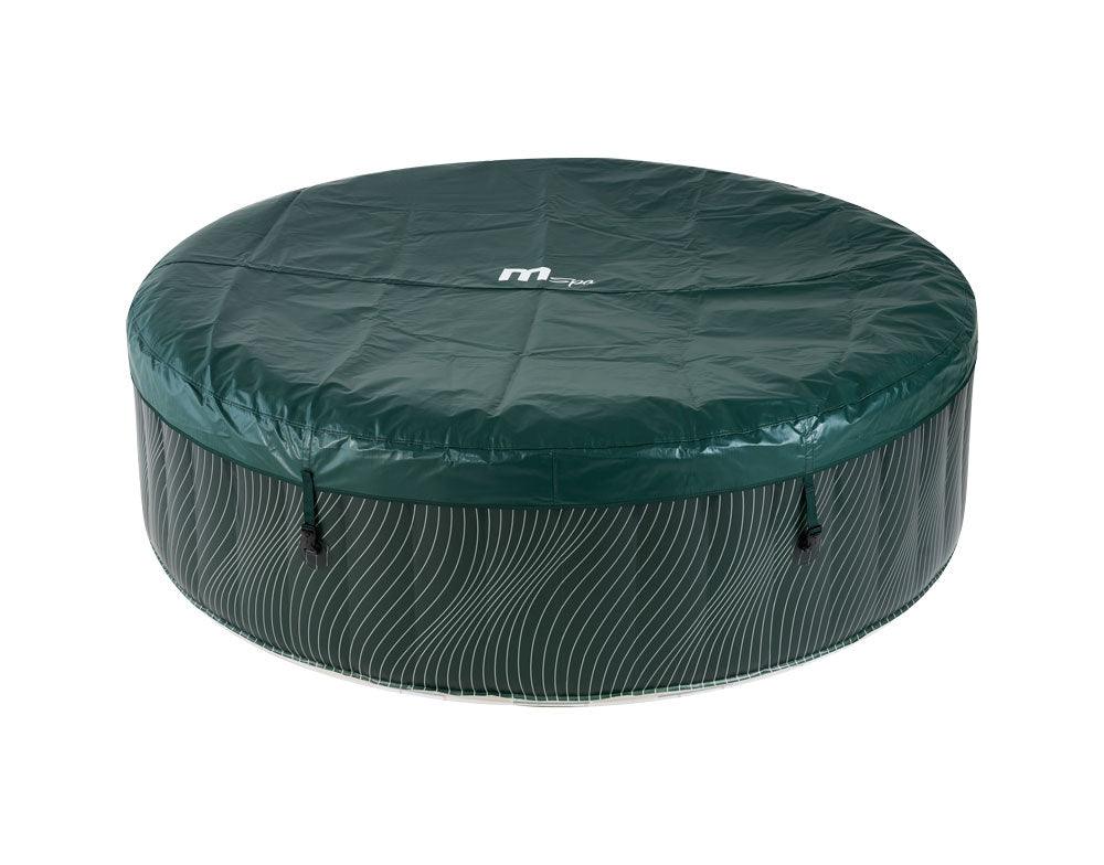 VIKING FITNESS MSpa Meteor Comfort Series LED Bubble Spa hot tub with four seats and built-in LED lights for relaxation.