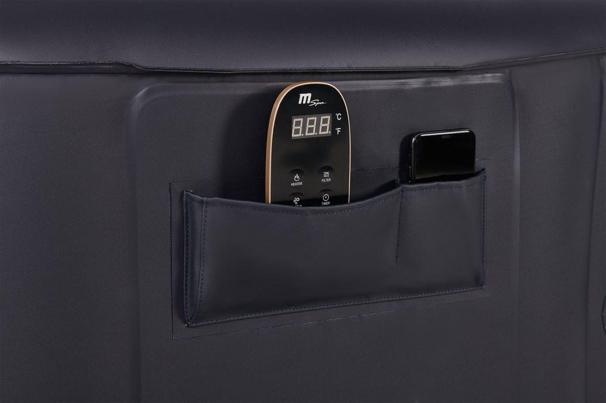 VIKING FITNESS MSpa Aurora Urban Series round hot tub with LED lighting, designed for six persons, featuring bubble spa jets.
