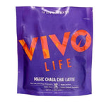 Vivo Life Magic Chaga Chai Latte supplement container with label, showcasing a health supplement in a sleek jar.