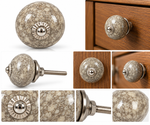 Beige marble effect ceramic round cabinet knob by homes, decorative drawer and cupboard handle with marbled stone design.