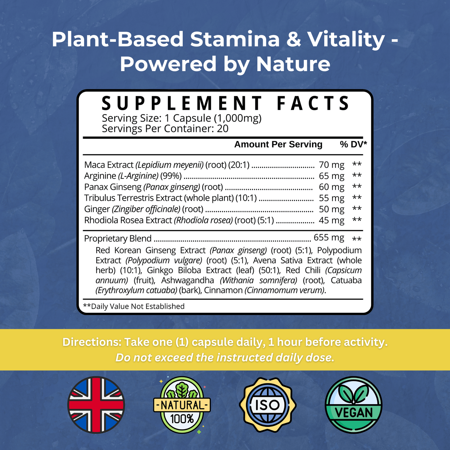 Natagra Male Vitality supplement capsules from Strength & Spices, 1000mg formula for enhanced male health and vitality.