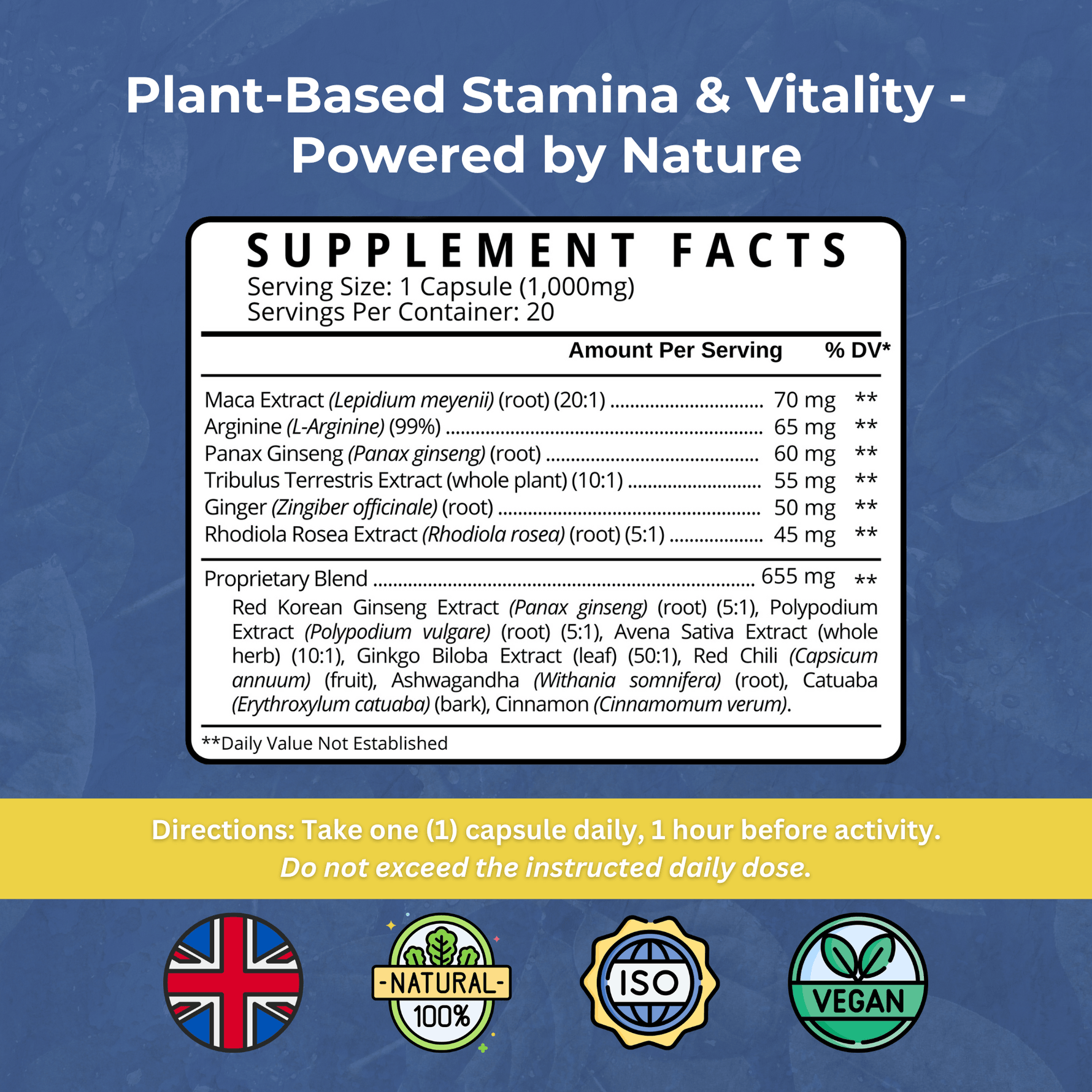 Natagra Male Vitality supplement capsules from Strength & Spices, 1000mg formula for enhanced male health and vitality.