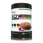 Genius Nutrition soy protein isolate powder in 900g container with apple pie flavor, ideal for muscle building and nutrition.