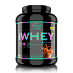 Genius Nutrition iWHEY® ISOLATE protein powder in 2000g package with Italian Caffè Latte flavor, displayed in a scoop and container.
