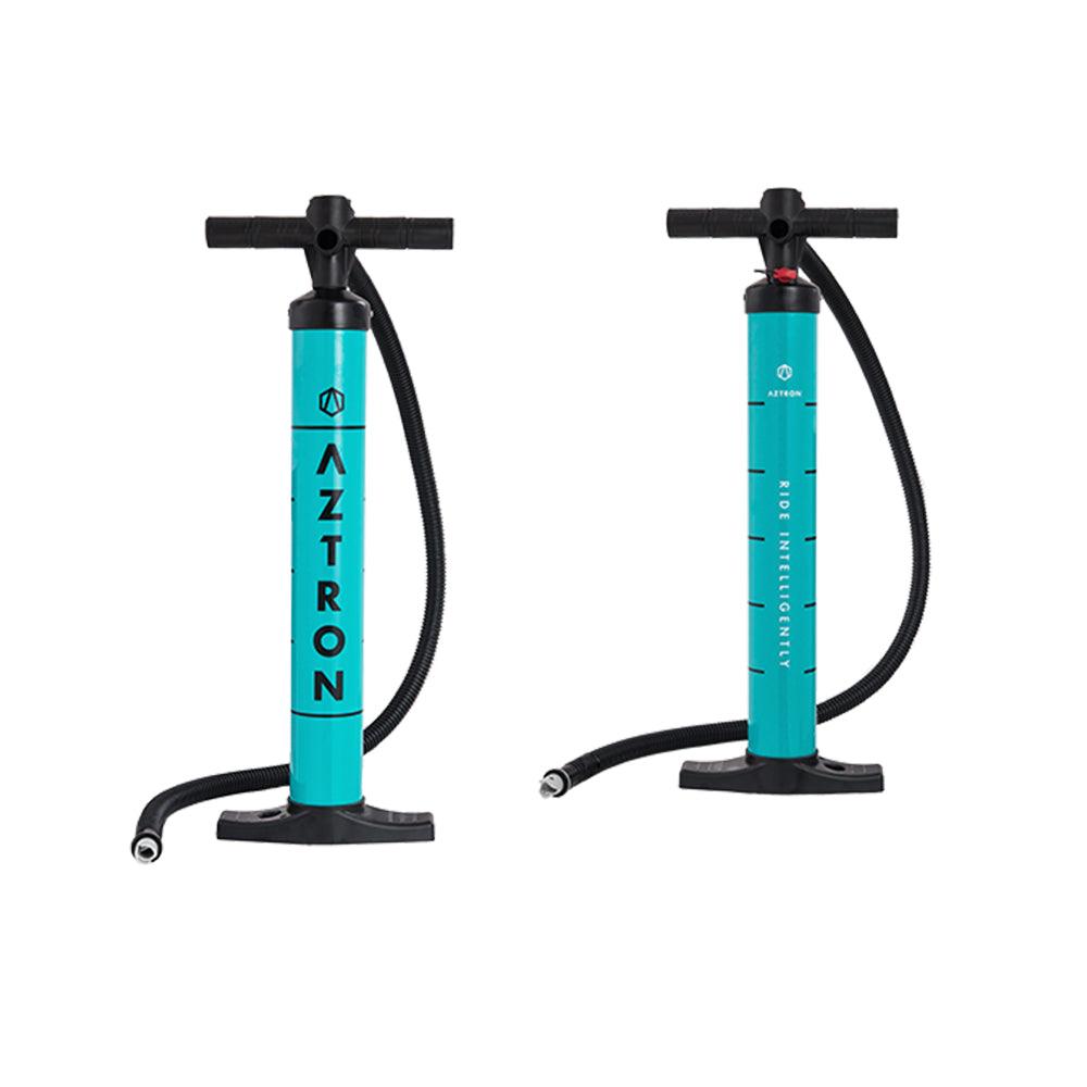 Viking Fitness Aztron® SUP hand pump for inflatable stand-up paddleboards, with nozzle and pressure gauge for easy inflation.