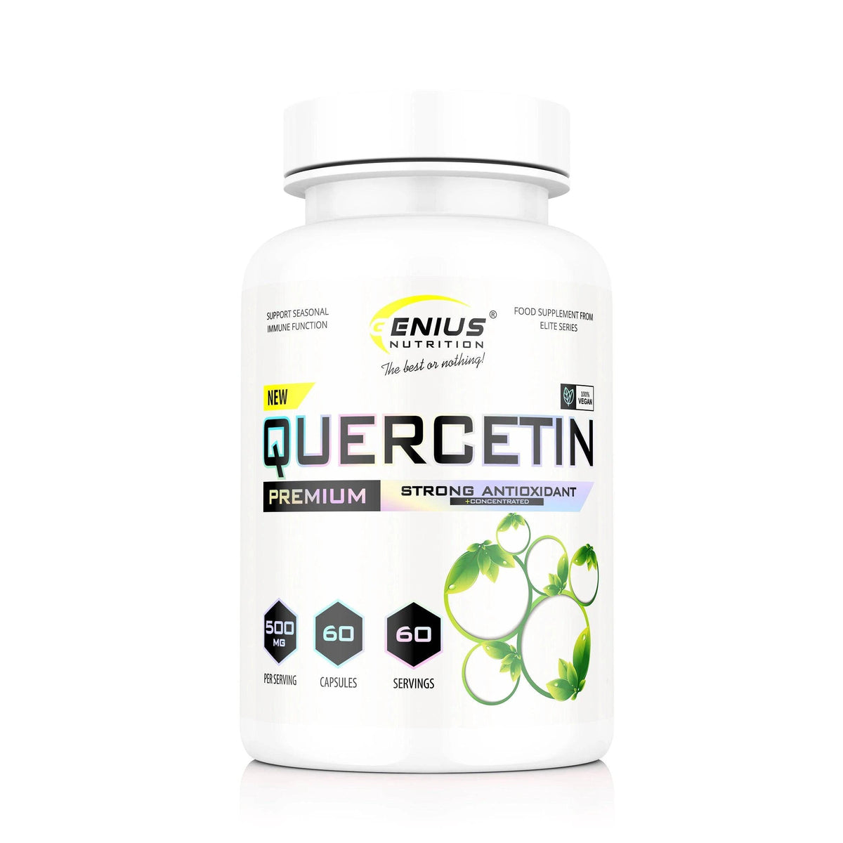 Genius Nutrition Quercetin supplement bottle with 60 capsules, dietary supplement for immune support and antioxidant benefits