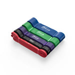 Set of Genius Nutrition Pull-Up Bands GG-1 for fitness resistance training, showing multiple colorful bands on a white background.