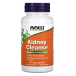MKSTAVRINOS NOW Foods Kidney Cleanse supplement with 90 vegetarian capsules, showing the bottle and label.