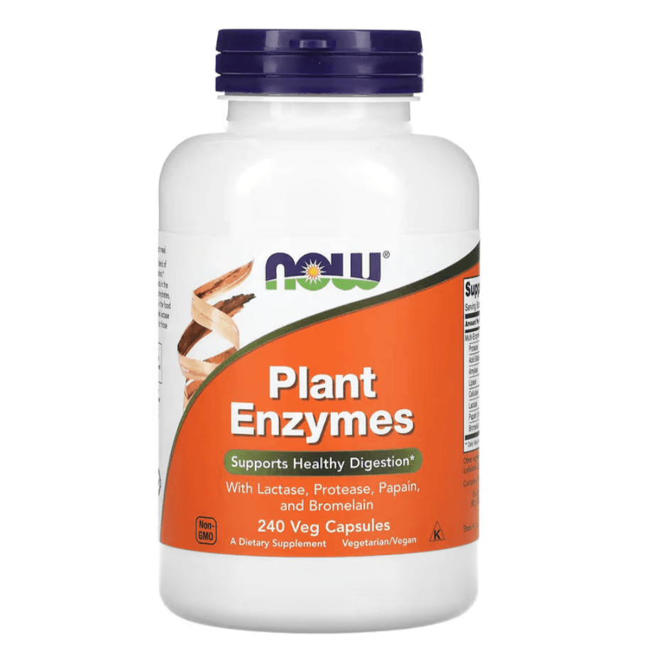 MKSTAVRINOS Plant Enzymes supplement bottle with 240 veggie capsules, showcasing the supplement packaging and label.