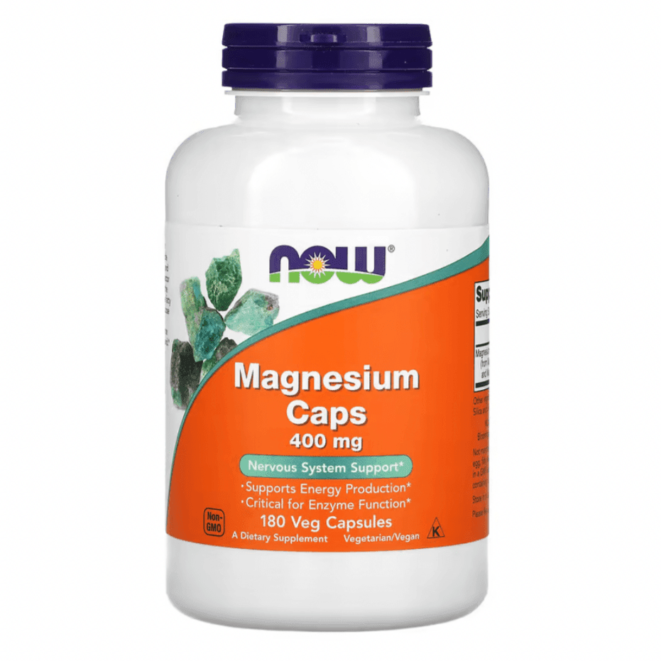 MKSTAVRINOS NOW Foods magnesium supplement capsules, 400 mg, 180 vegetarian capsules for muscle and nerve support
