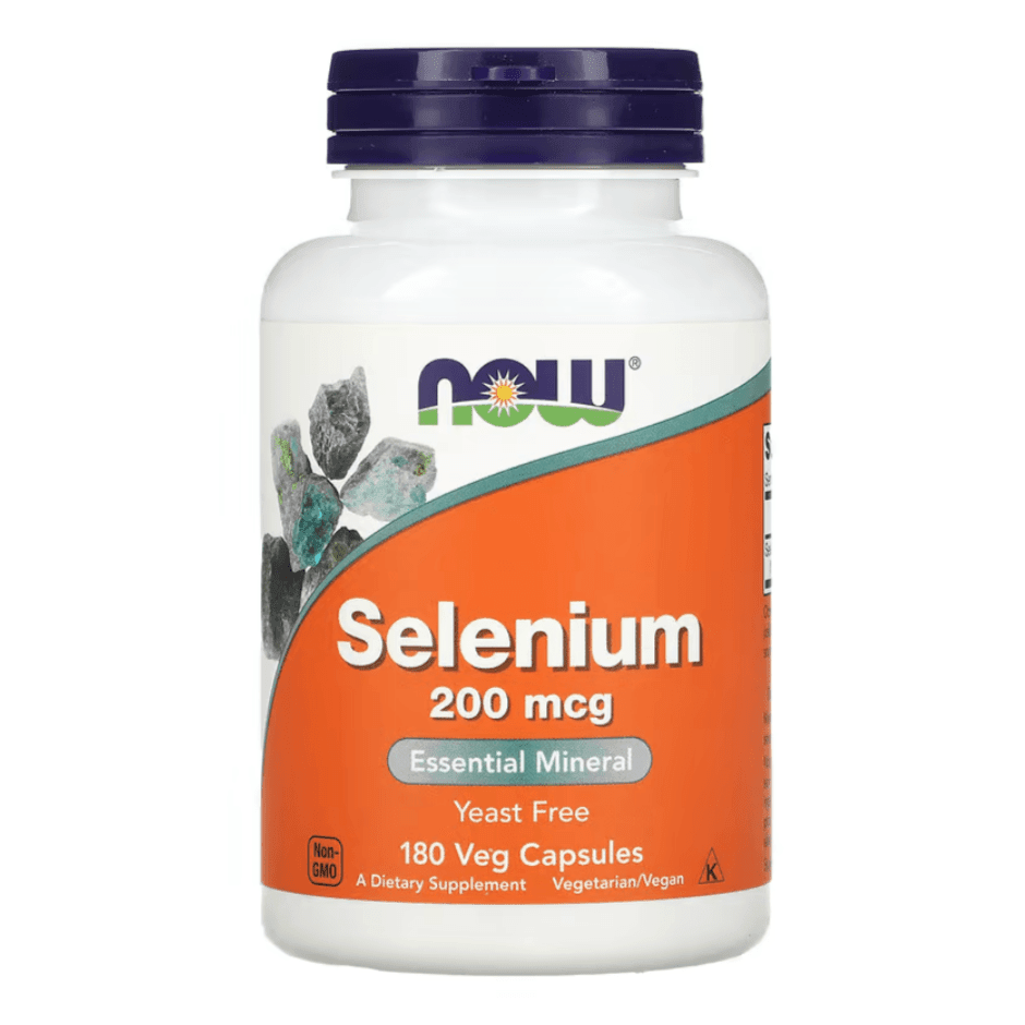 MKSTAVRINOS NOW Foods Selenium supplement with 200 mcg in 180 vegetarian capsules, dietary supplement for immune support.