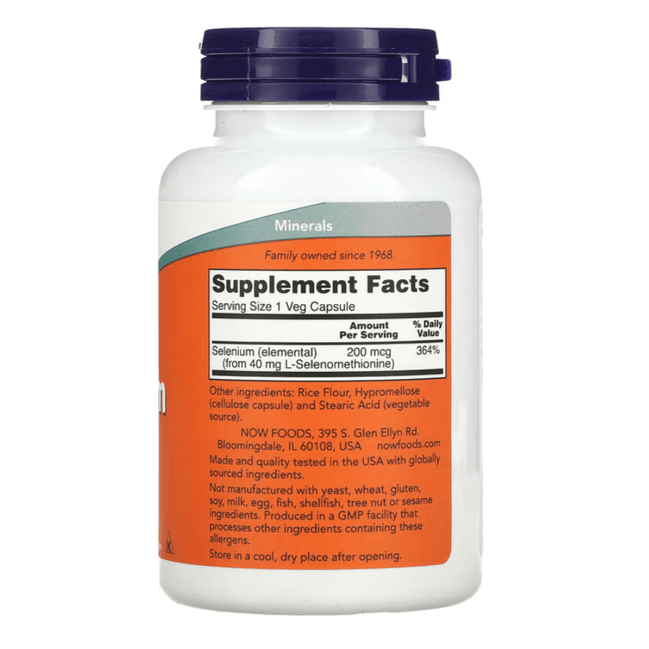 MKSTAVRINOS NOW Foods Selenium supplement capsules, 200 mcg, 180 vegetarian capsules for immune support and antioxidant health