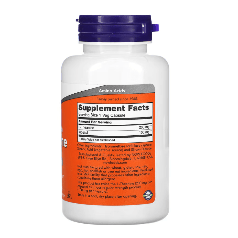 Old Products L-Theanine supplement capsules, 200 mg, 120 veggie capsules for relaxation and stress support.
