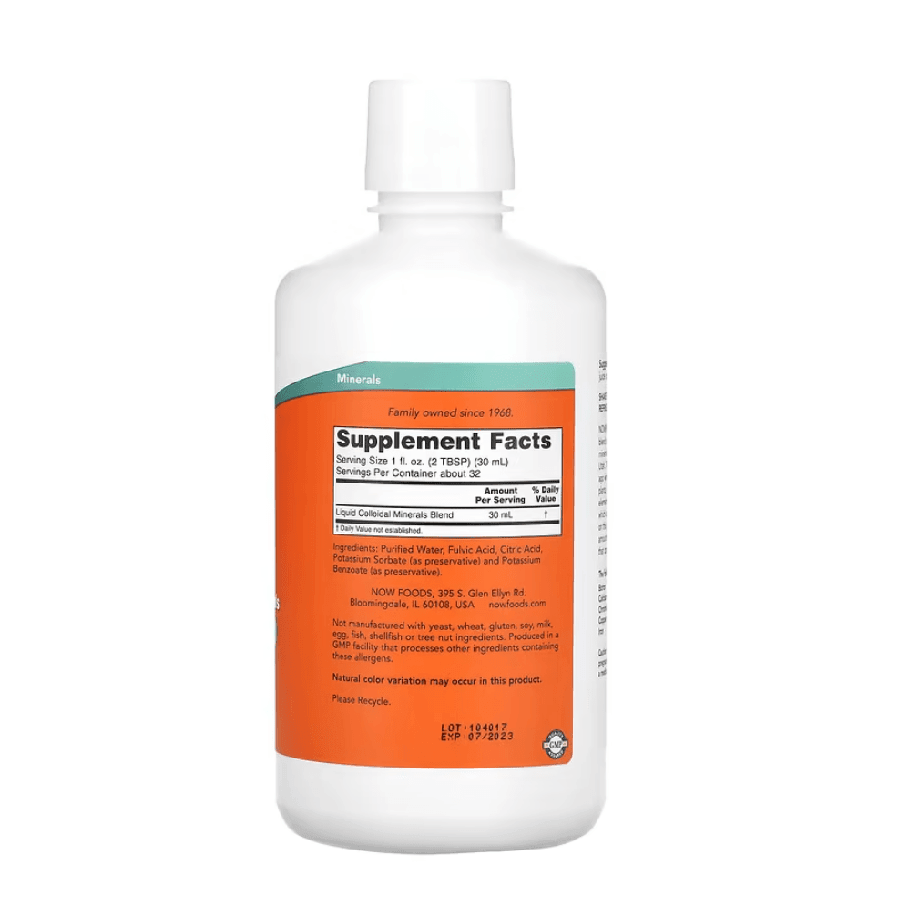 NOW Foods Colloidal Minerals supplement in a 32 fl oz bottle, liquid mineral supplement by MKSTAVRINOS.