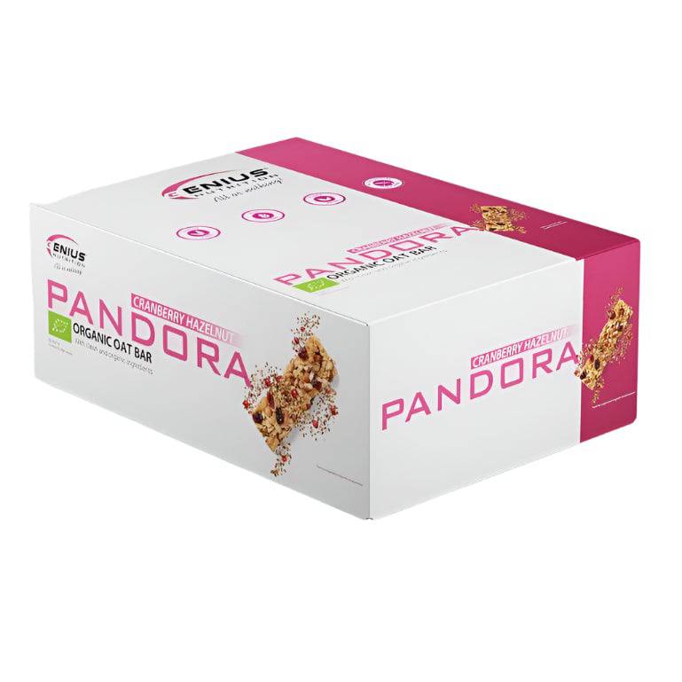 Genius Nutrition PANDORA OAT BAR 50g with hazelnuts and cranberries, energy snack on a white plate.