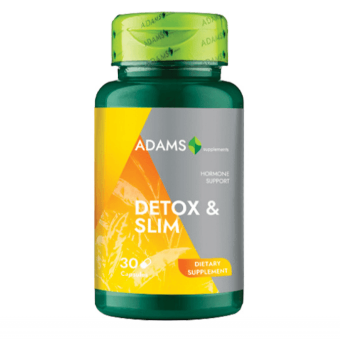 Screenshot of Adams Supplements Detox & Slim supplement bottle showing label and product packaging.