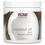 MKSTAVRINOS NOW Foods Coconut Oil bottle for skin care, 7 fl oz (207 ml), natural coconut oil in a clear bottle.