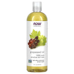 MKSTAVRINOS NOW Foods Grapeseed Oil for skin care, 16 fl oz bottle with golden liquid inside.