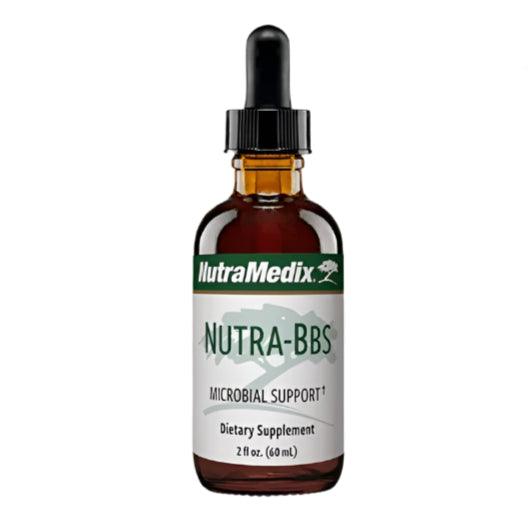 SENTOSA Nutramedix NUTRA-BBS supplement bottle with 60ml liquid in a clear container, label showing product details.