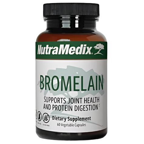 Sentosa Nutramedix Bromelain supplement bottle with 60 capsules, showing the label and cap.