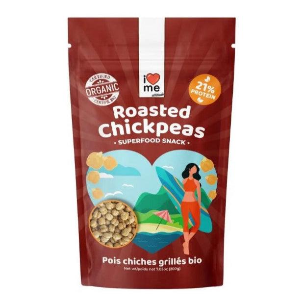 Organic roasted chickpeas from ILOVE ME, salt-free superfood in a 200g package, shown in the image.