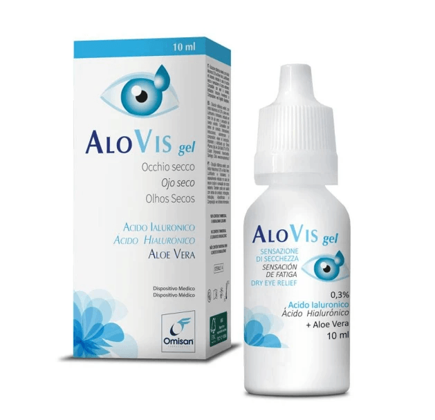 VITAREA AloVis Gel Eye Drops 10ml bottle, clear packaging and dropper tip, designed for soothing eye care and hydration.