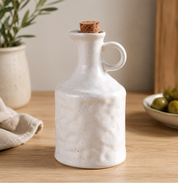 Κεραμική Φιάλη Λαδιού & Ξυδιού Rustic Elegance με Φελλό (Λευκή)