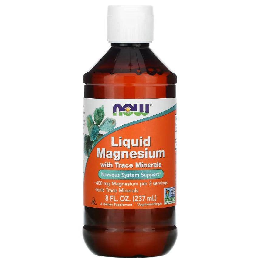 Liquid magnesium supplement by MKSTAVRINOS in an 8 fl oz bottle, containing trace minerals for health support.