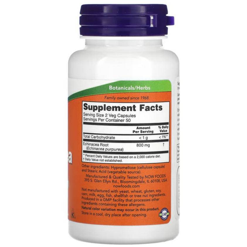 Old Products Now Foods Echinacea supplement bottle with 100 veggie capsules, 400 mg for immune support.