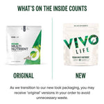 Vivo Life vegan multinutrient and mineral supplement bottle with colorful label and capsules inside.