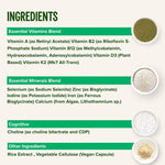 Vivo Life vegan multinutrient and mineral supplement bottle with colorful label and tablet capsules on a white background.