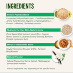 Vivo Life Collagen Builder plant protein supplement container with label and scoop, highlighting natural ingredients for skin and joint health.