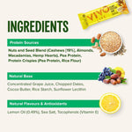 Vivo Life Plant Protein Bars in lemon and cashew flavor, energy snack with vibrant lemon and nutty cashew pieces.