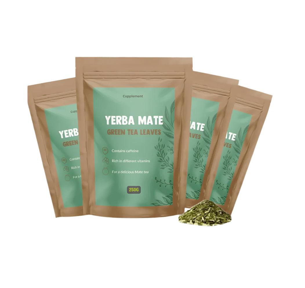 CUPPLEMENT Yerba Mate tea leaves in a 250g package, showing dried green yerba mate leaves for brewing tea.