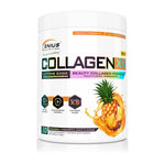 Genius Nutrition Collagen-X5 supplement container with 360g of collagen powder, 30 servings, in a sleek jar.