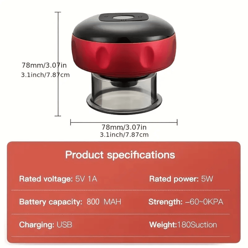 TEMU vacuum cupping massager with electric heating accessory, showing the device with cups and control panel for muscle therapy.